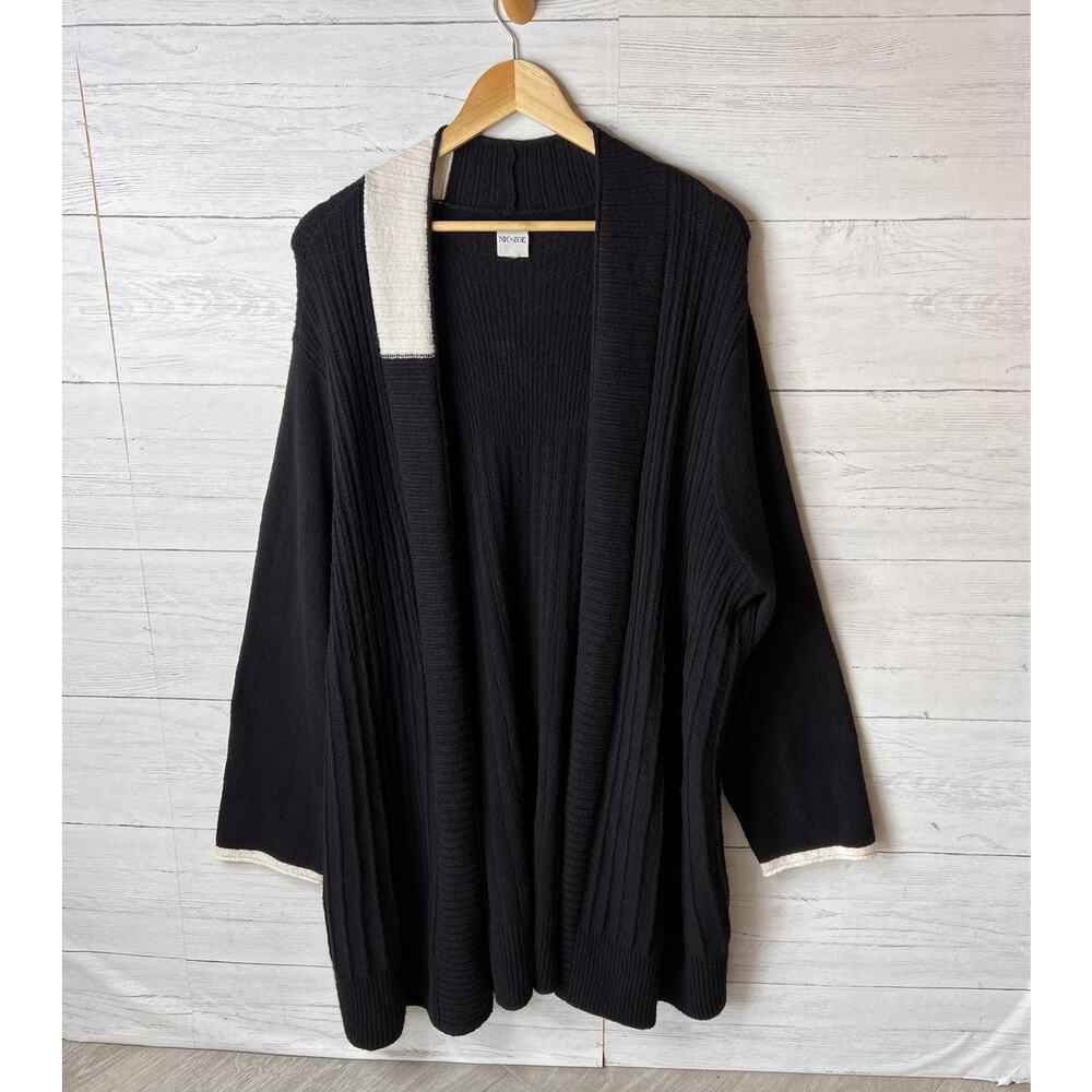 Nic + Zoe Sweater Womens Size XXL Black Onyx Cozy Up Twirl Open Front Cardigan